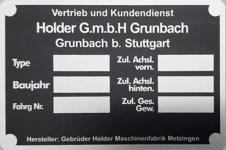 Typenschild für Holder 93 mm x 63 mm