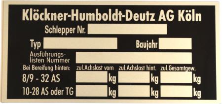 Typenschild für Deutz 105 mm x 50 mm