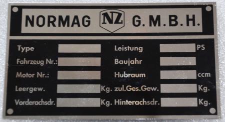 Typenschild für Normag NZ Maße 120 mm x 70 mm