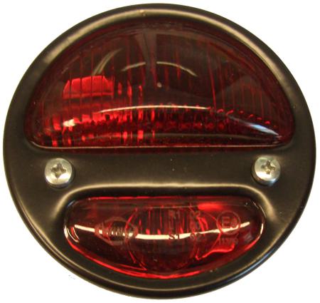 Schluss-, Blink-, (Brems-) Leuchte Willy Glas rot/rot Ring schwarz mit Kennzeichenbeleuchtung