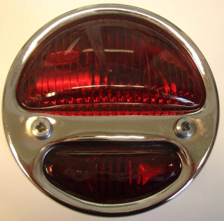Schluss-, Blink-, (Brems-) Leuchte Willy Glas rot/rot Chromring