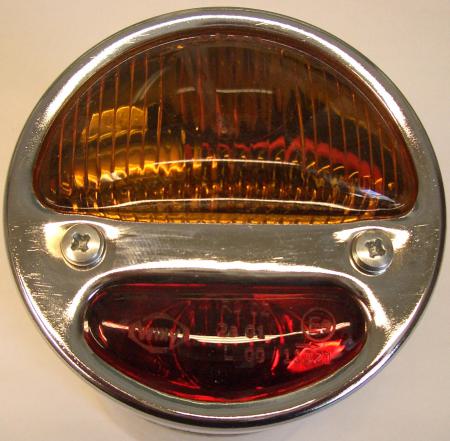 Schluss-, Blink-, (Brems-) Leuchte Willy Glas orange/rot Chromring
