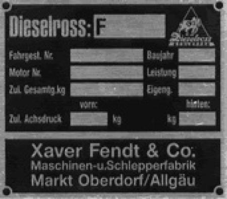 Typenschild für Fendt 105 mm x 93 mm