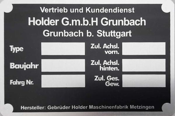 Typenschild für Holder 93 mm x 63 mm