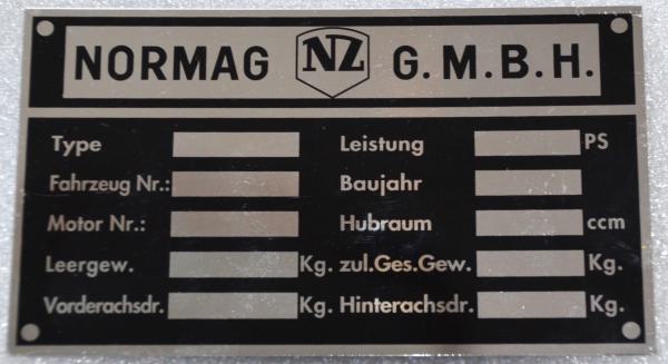 Typenschild für Normag NZ Maße 120 mm x 70 mm