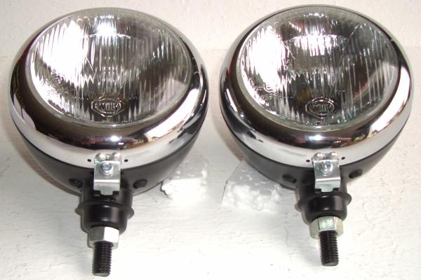 Hauptscheinwerfer Willy Ø 105 mm Glas gewölbt stehend mit Schraube M12 mit Chromring