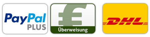 Sicher zahlen mit PayPal, Versand mit DHL