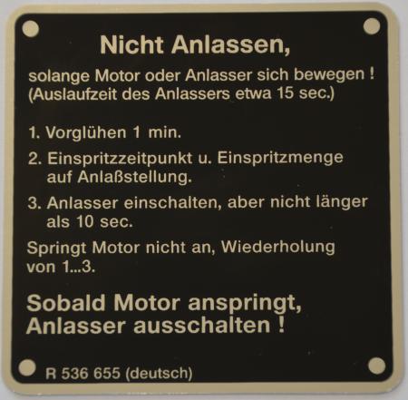 Hinweisschild "Nicht Anlassen" 74 mm x 74 mm