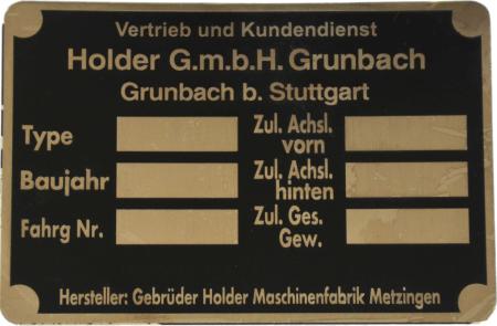 Typenschild für Holder 93 mm x 63 mm