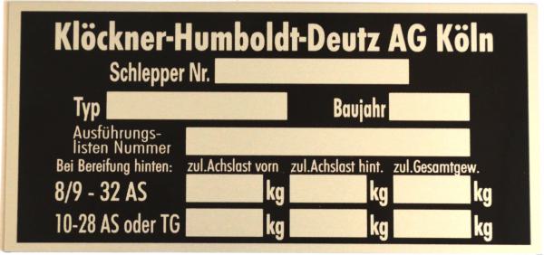 Typenschild für Deutz 105 mm x 50 mm
