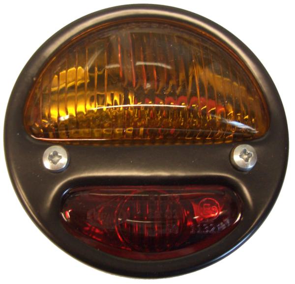 Schluss-, Blink-, (Brems-) Leuchte Willy Glas orange/rot Ring schwarz mit Kennzeichenbeleuchtung