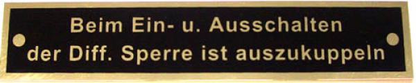 Hinweisschild Diff. Sperre für Porsche-Diesel und Fendt